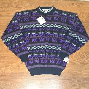 NWT VTG McGREGOR Gtaphic Sweater Large Purple Black White Green 90s